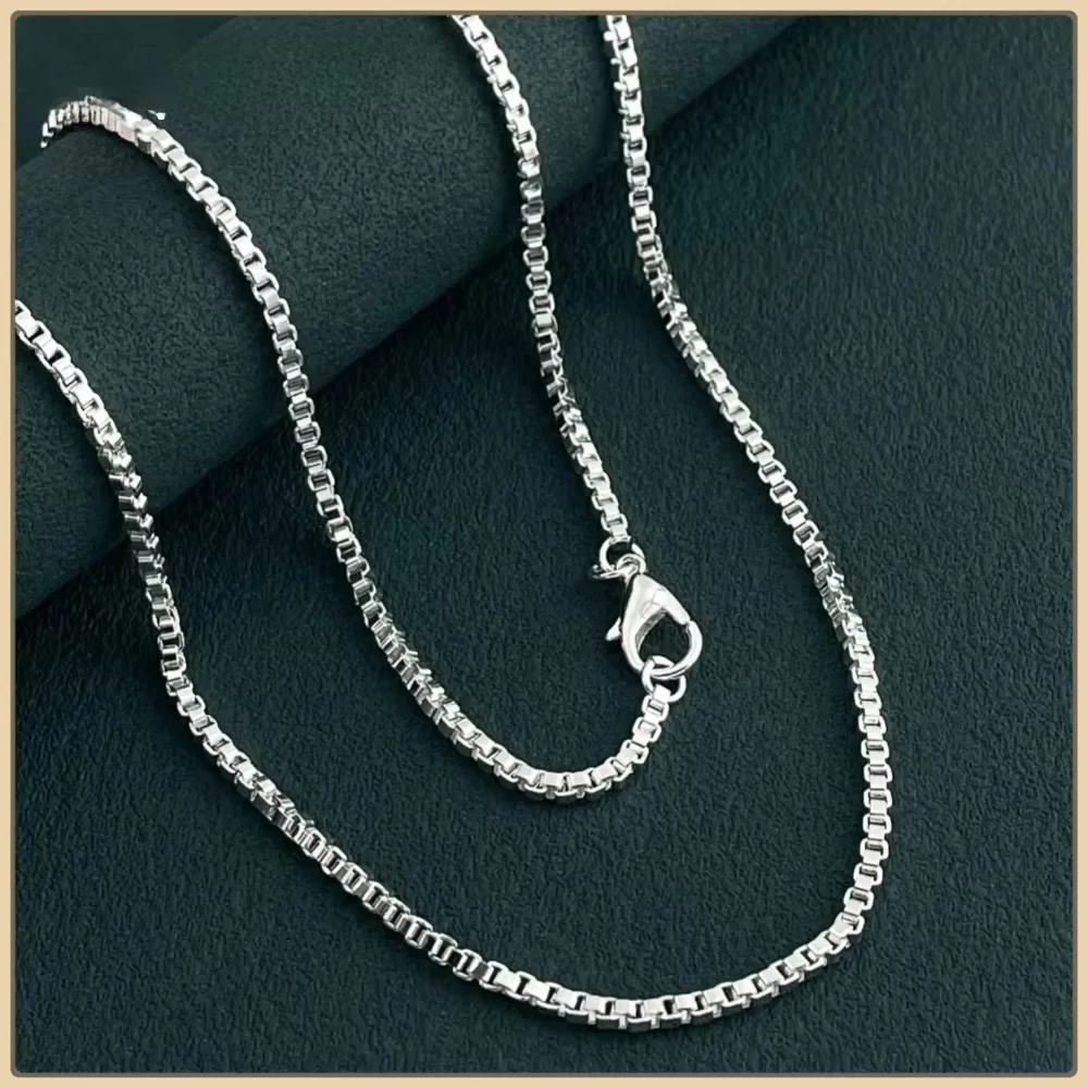 925 Sterling Silver Delicate 2mm Box Necklace for Women Fashion Wedding Engagement Jewelry Gift