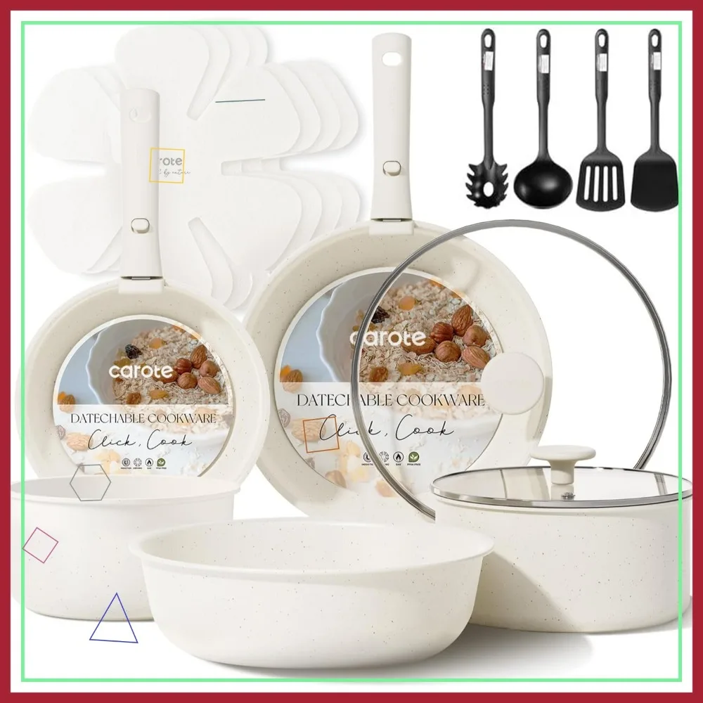 

17-Piece Nonstick Cookware Set with Detachable Handles, Oven Safe Induction Compatible Pots and Pans for RV Kitchen