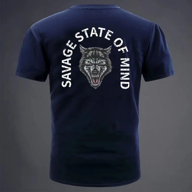 2026 New Collection: Defense Company Theme Series SAVAGE Wolf Head Print Short-sleeved T-shirt Tough Men's Short-sleeved