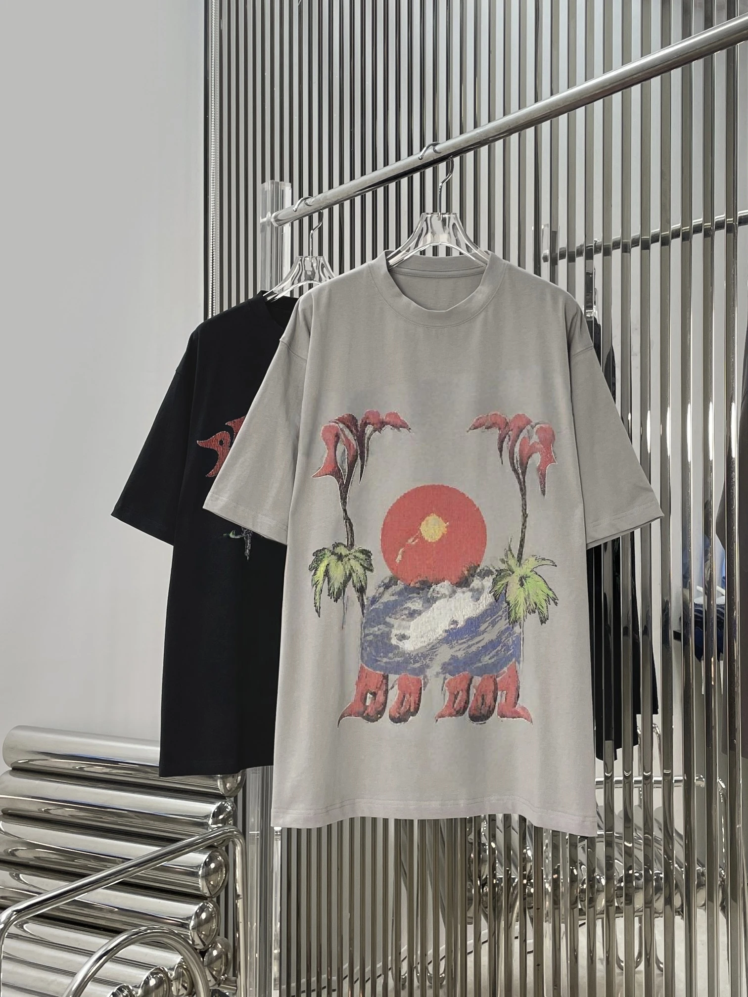 

Retro Beach Sunset Print Loose Short Sleeve T-Shirt Women's Casual Versatile Holiday Style Cotton Sweat Absorbing round Neck