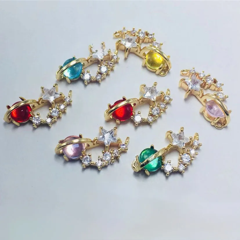 

30pcs/ Bag Fashionable 18K gold-plated dreamy planet universe aurora pendant inlaid with zircon DIY jewelry making accessories