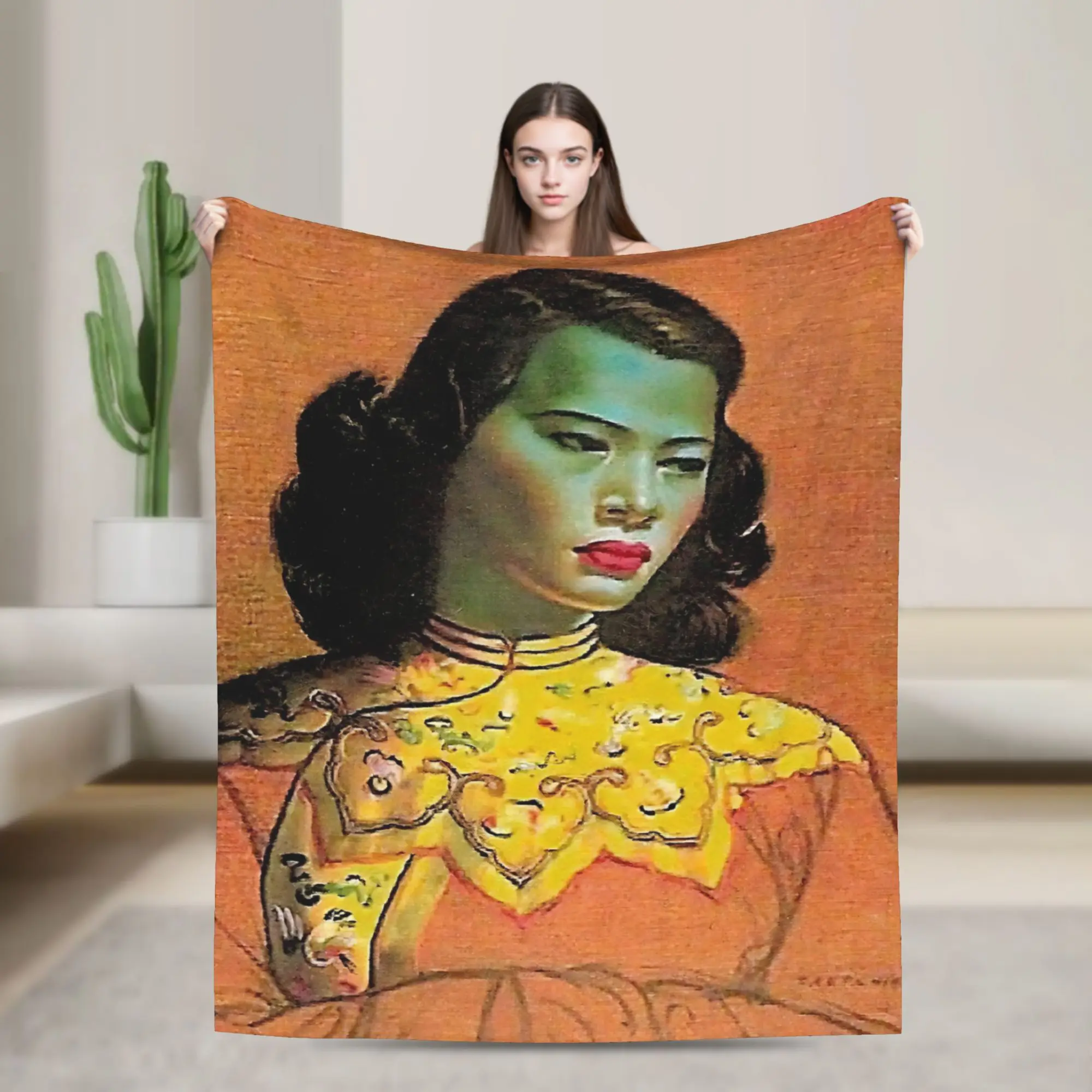 Miss Wong Vladimir Tretchikoff  Blanket Ultra-Soft Flannel Healing Gifts  Throw Blanket Quilt