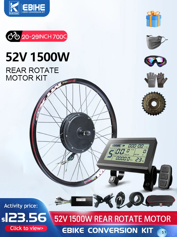 AliExpress KUNTENG E-BIKE MTX Rim Electric Bike Conversion Kit  52V 1500W Rear Brushless Hub Motor Wheel dropout 135-142mm 20-29inch For Electric Bicycle