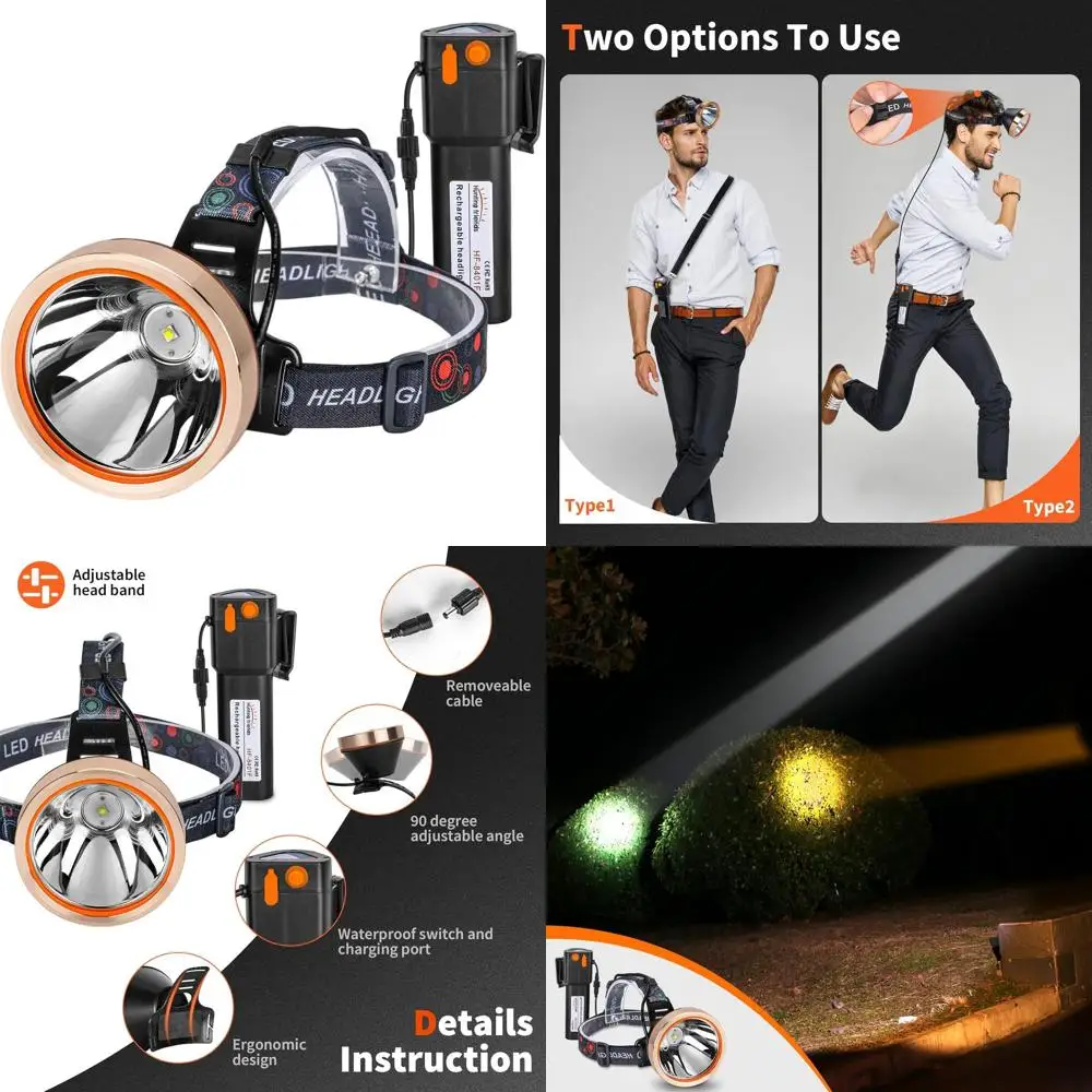 

Waterproof Rechargeable LED Headlamp for Outdoor Activities, Adjustable Hands-Free Headlight for Camping, Hiking, Hunting, and E