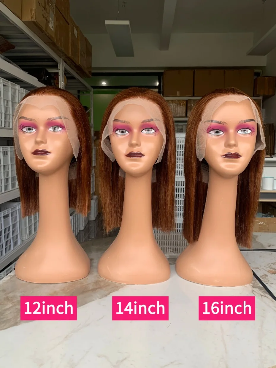 100%密度250、13x4ボブスタイル、未加工人毛レースフロントウィッグ、ベトナム産ストレート、4色展開ブラウン/チョコレート、レースフロント人毛ウィッグ