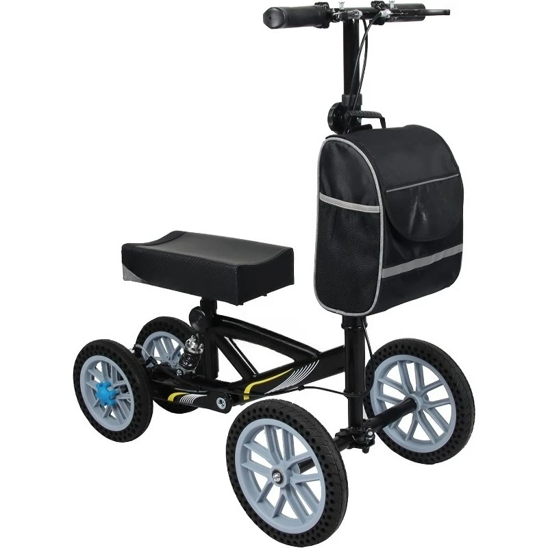All Terrain Foldable Knee Scooter Walker, Disc Brake Knee Walker For Foot Injuries, Compact Crutches Alternative (Black)