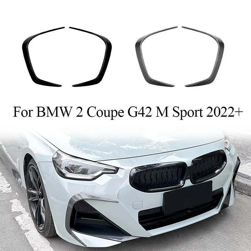 1 Set Black ABS Front Wind Knife Side Splitter For BMW 2 Series Coupe G42 M Sport 2022+ Air Vent Grille Modification Accessories