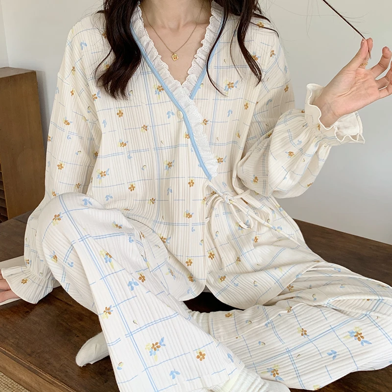 Cotton Maternity Nursing Sleepwear Sets Cartoon Cardigan Pajamas Suit Clothes for Pregnant Women Autumn Pregnancy Home Wear