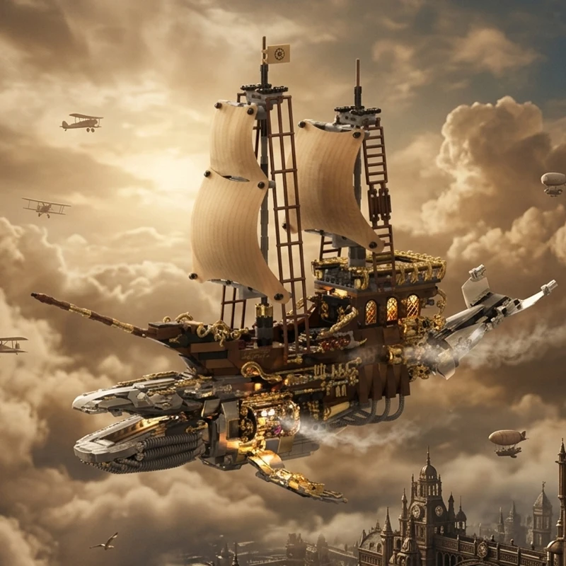 

1979pcs Steampunk Whale Airship Technical Blocks MOC Sets DIY Building Toys Retro Desk Ornament Gifts for Adult Kid Bricks Model
