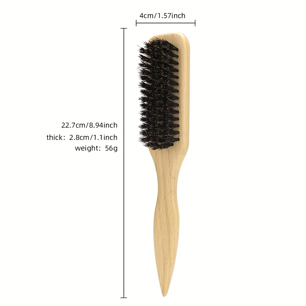 فرشاة شعر بشعيرات الخنزير بمقبض خشبي - مشط مضاد للكهرباء الساكنة وفك تشابك الشعر وتصفيفه لفرشاة تدليك فروة الرأس ذات الشعر الناعم والكثيف