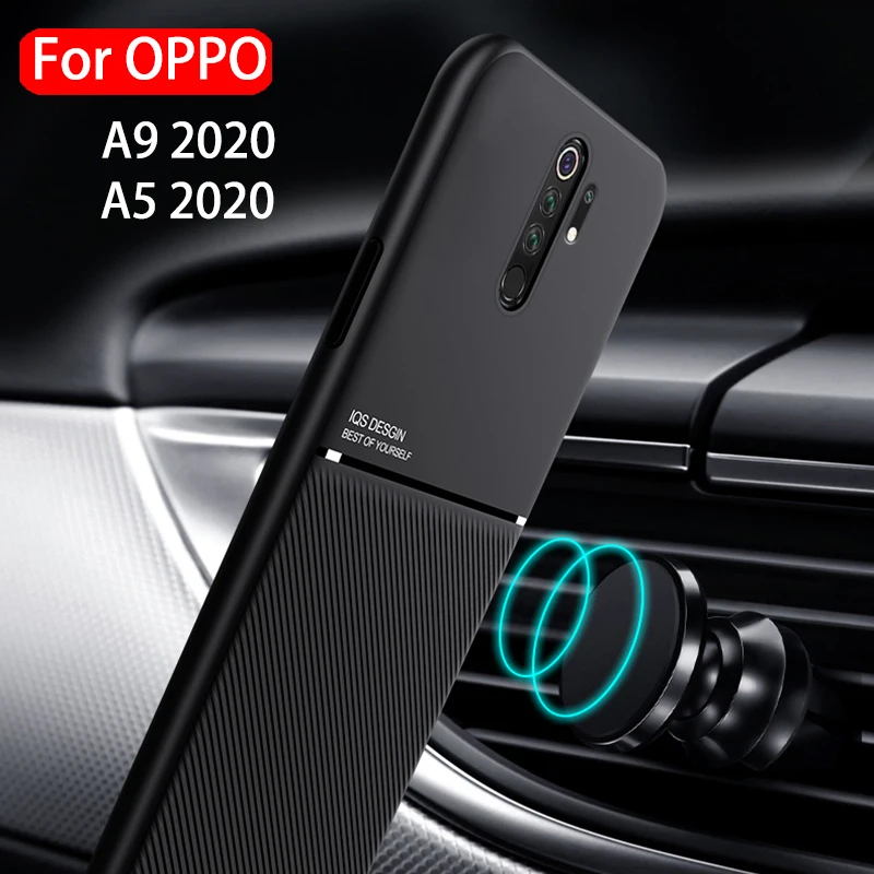 Matte PU Soft Silicone Frame Case For OPPO A5 A9 2020 Luxury Case on For OPPO A 5 A 9 2020 Car Holder Magnet Back Cover Shell