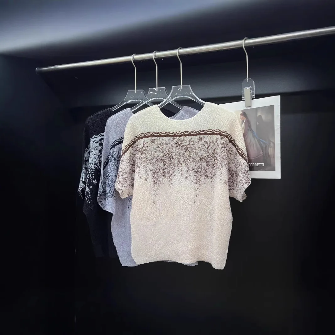 

ALSEY Miyake плиссированная женская футболка с короткими рукавами и круглым вырезом, лето 2021, новые модные повседневные свободные универсальные дизайнерские топы Sense