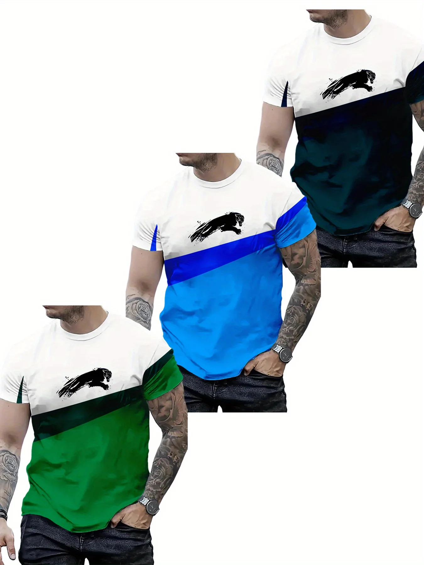 

3PCS Casual 3D Printed Casual T-Shirt Lightweight Quick Drying Sports Short Sleeve Plus Suitable for Ordinary Plus-Size People