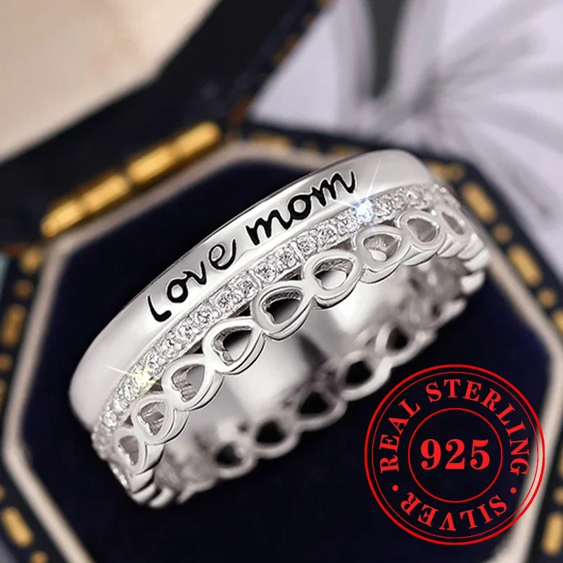 Huitan Nieuwe Trendy Moederdag Cadeau Moeder Ringen Fancy Caved Letter Ontwerp Liefde Ringen voor Moeder 925 Sterling Zilveren Fijne sieraden