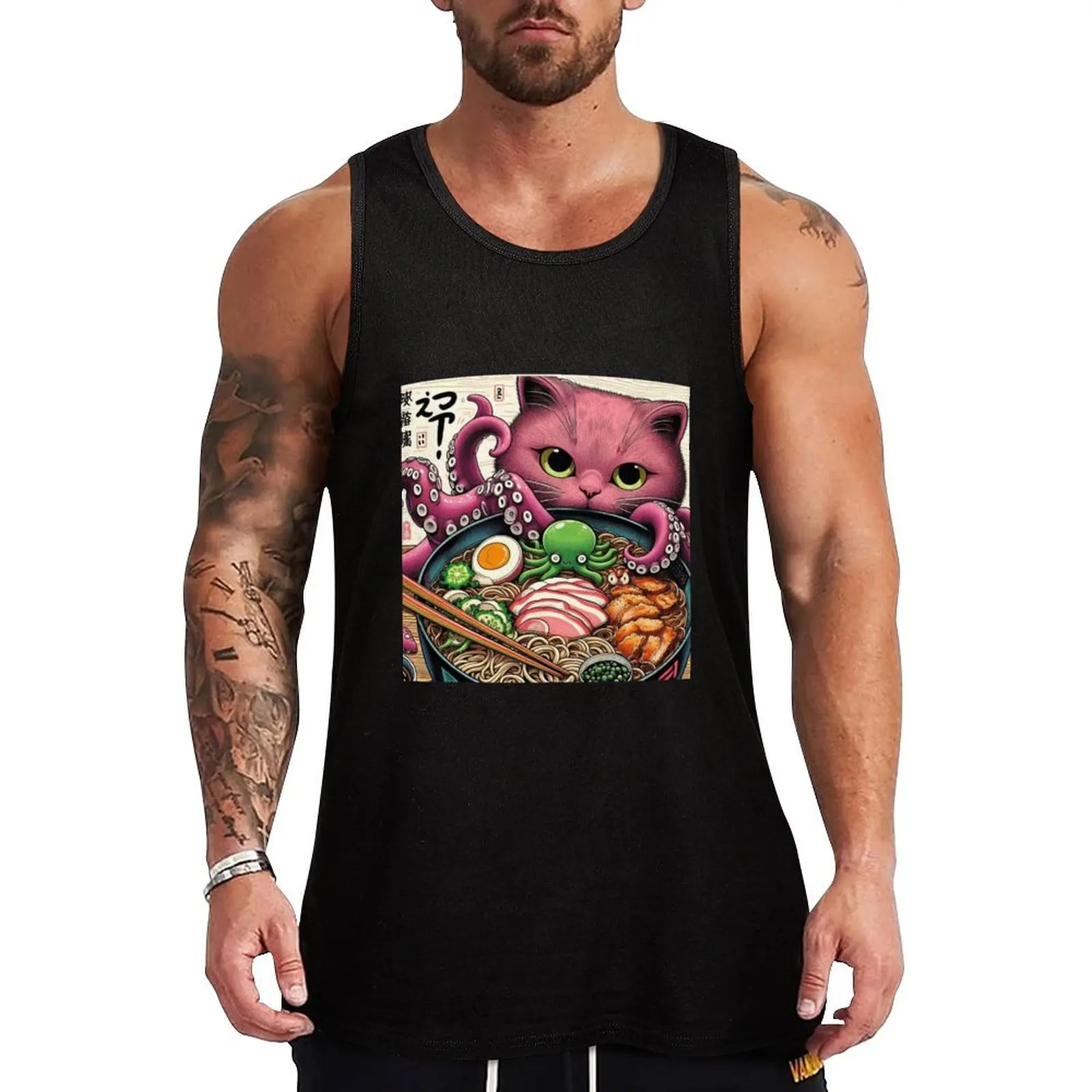 

Cat ramen Tank Top T-shirt Men's gym Male vest sleeveless shirt man gym t-shirt for man