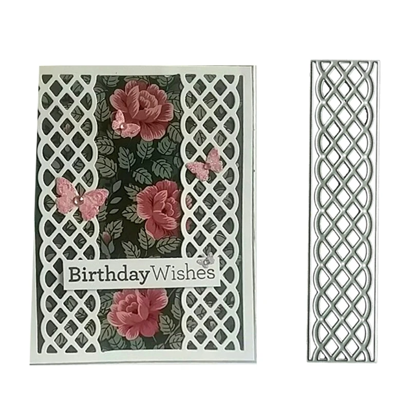 G6KF Rectangle Metal Cutting Dies Fan-shaped Grid Embossing Script Die Stencils Scrapbook Birthday Cards Making DIY Supplies view 2