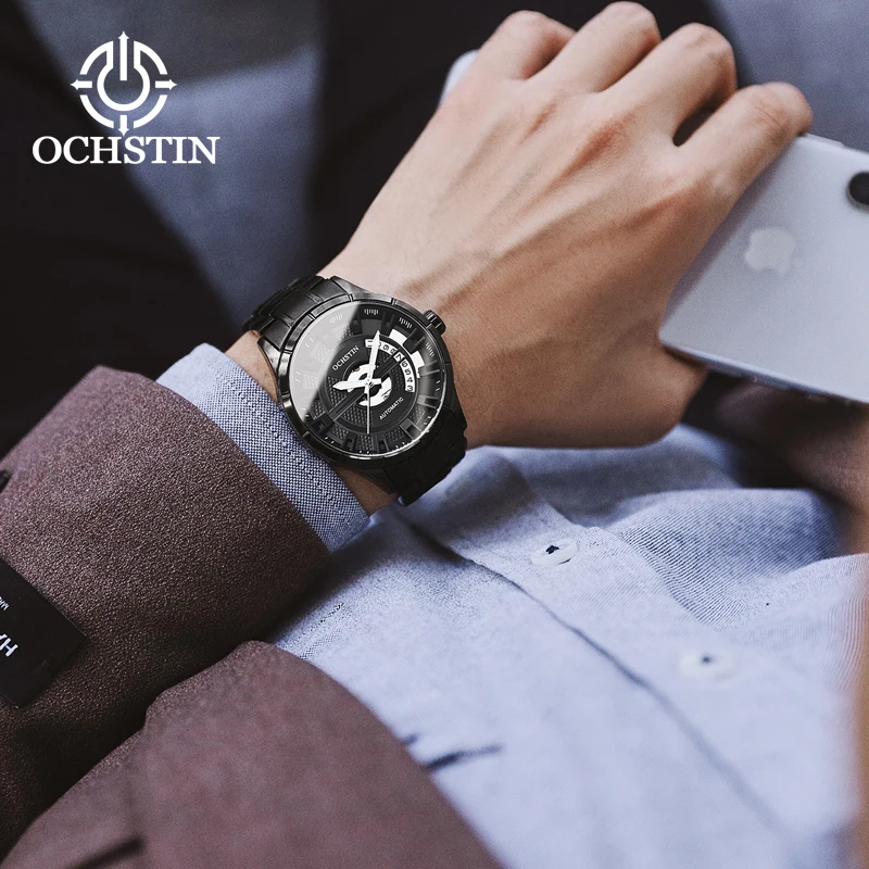 OCHSTIN 2025 New Hot Selling Waterproof Male Clock Luminous Hands Date Stainless Steel Mechanical Men Watch reloj hombre 62023A