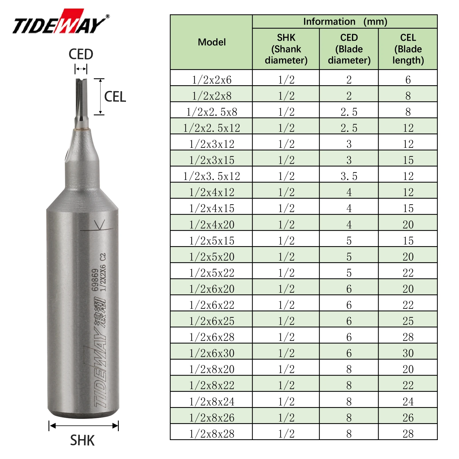 TIDEWAY TCT 2 Flute Straight Router Bits Woodworking Carving Wood Engraving Milling Cutter Carbide CNC Bits