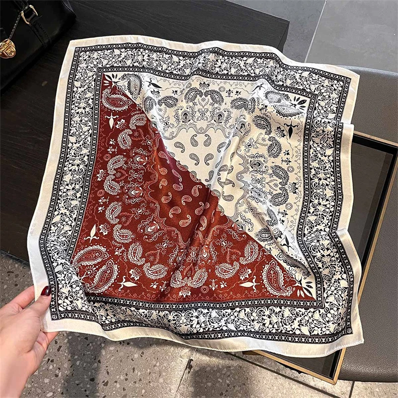 100% Silk Scarf Bandana Women Square Scarves Wrap Kerchief Paisley  Mulberry Silk Bag Handle Tie Fashion Luxury Headband Hijab