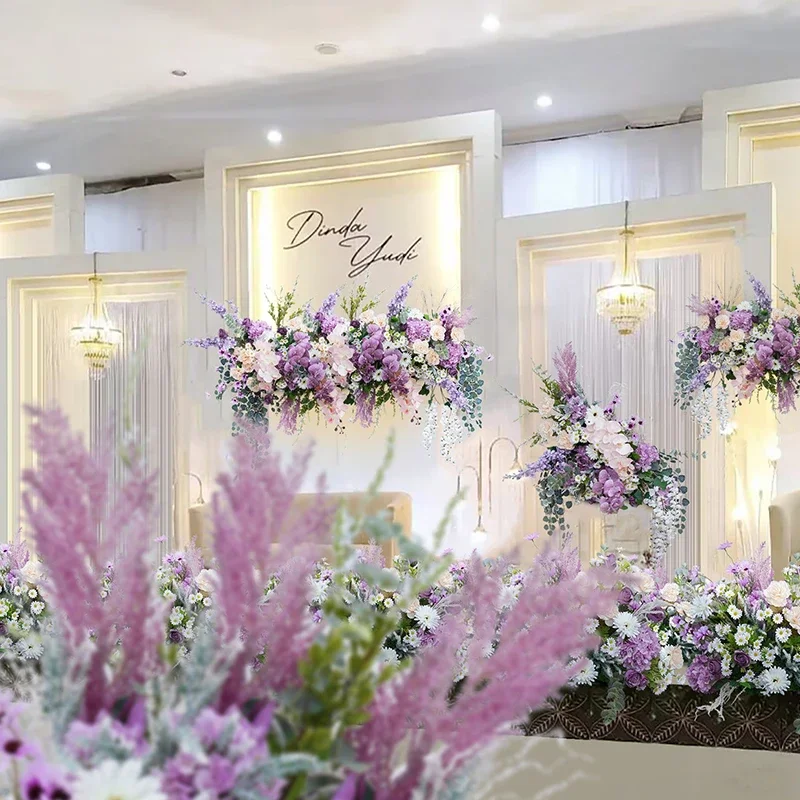 Artificial Purple Lavender Green Plants Row Wedding Arch Flower Arrangement Hanging Ball Home Decor Fake Flowers for Events