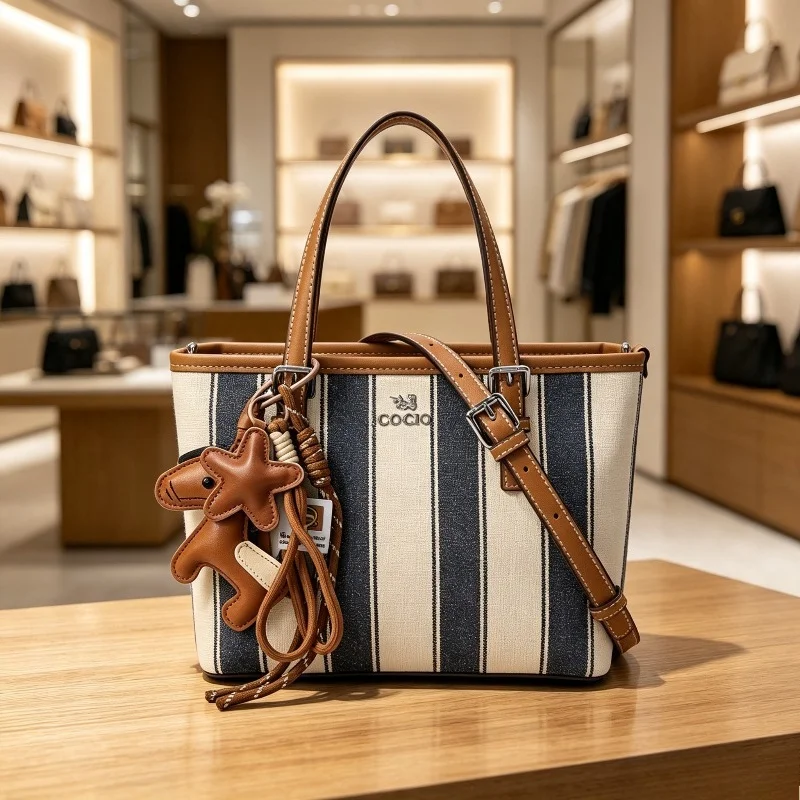 Summer New Fashion Women Tote Bag Niche Striped Design Large Capacity Premium Shoulder Crossbody Handbag Purse