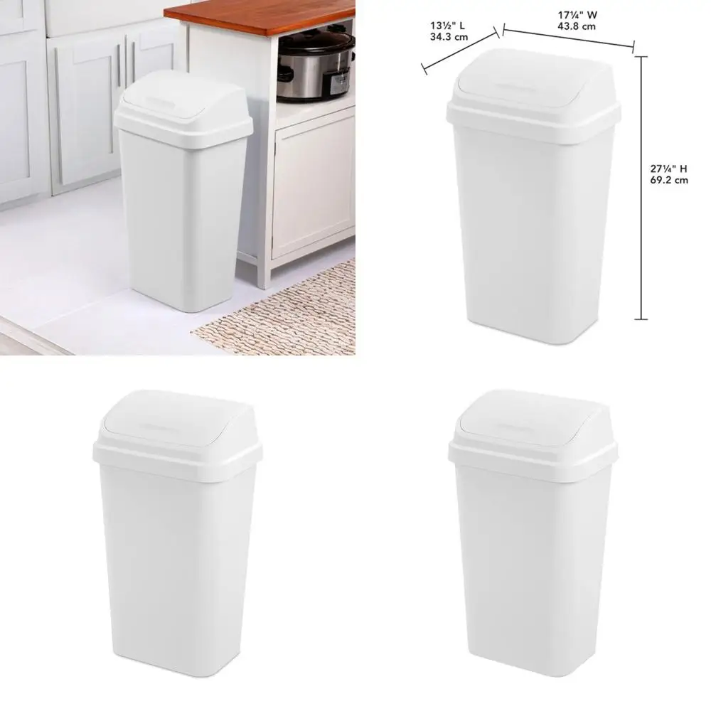 

13 Gallon White Square Wastebasket with Swing Top, Ideal for Kitchen, Bathroom, and More