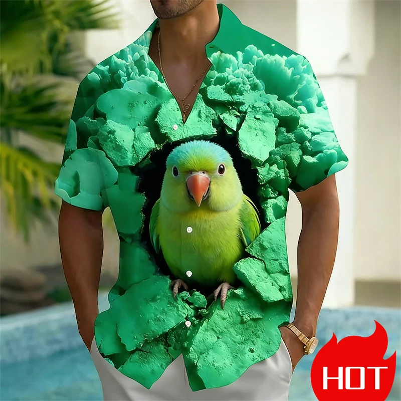 

Cute Cartoon Lizard Parrot Dogs Shirt Casual Short Sleeve Button Down Shirts Lightweight Breathable For Streetwear Daily Shirts