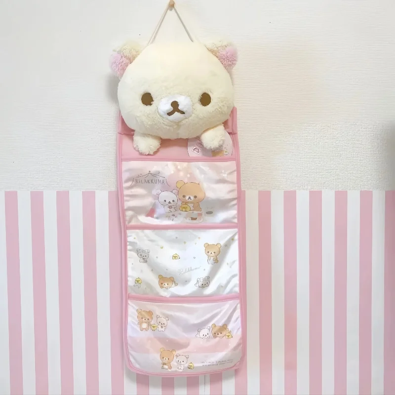 Kawaii Rilakkuma Hanging Multi-Layer Storage Bag Large Capacity Jewelry Miscellaneous Storage Bedroom Home Furnishing Decoration