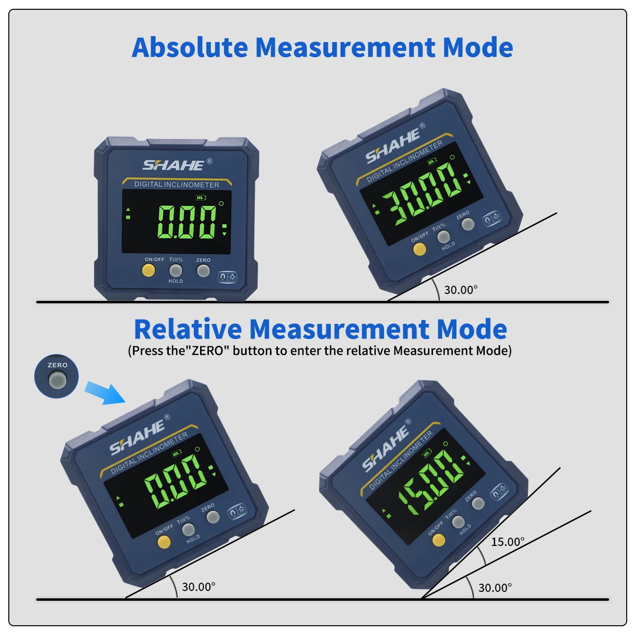 SHAHE 4-sides Magnets Digital Angle Finder Protractor 2 In 1 Digital Level Angle Gauge Rechargeable Digital Inclinometer