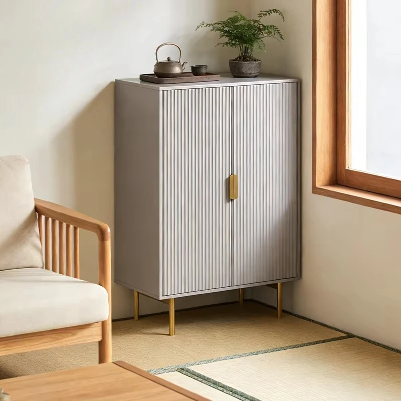 eo-Elegant Sideboard MDF Construction Ribbed Front Panel Dual Storage Compartment Nordic Style Cabinet Aparador^