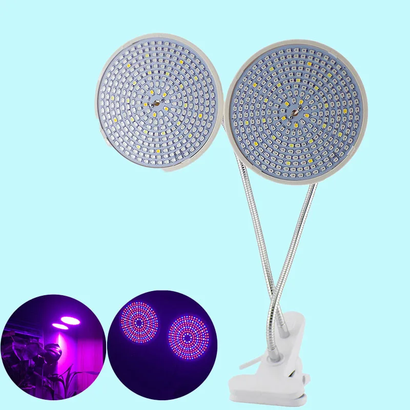 

Светодиодная фитолампа для растений с двумя головками, полный спектр, для выращивания цветов и растений, с креплением-клипсой, для домашних теплиц и гроубоксов