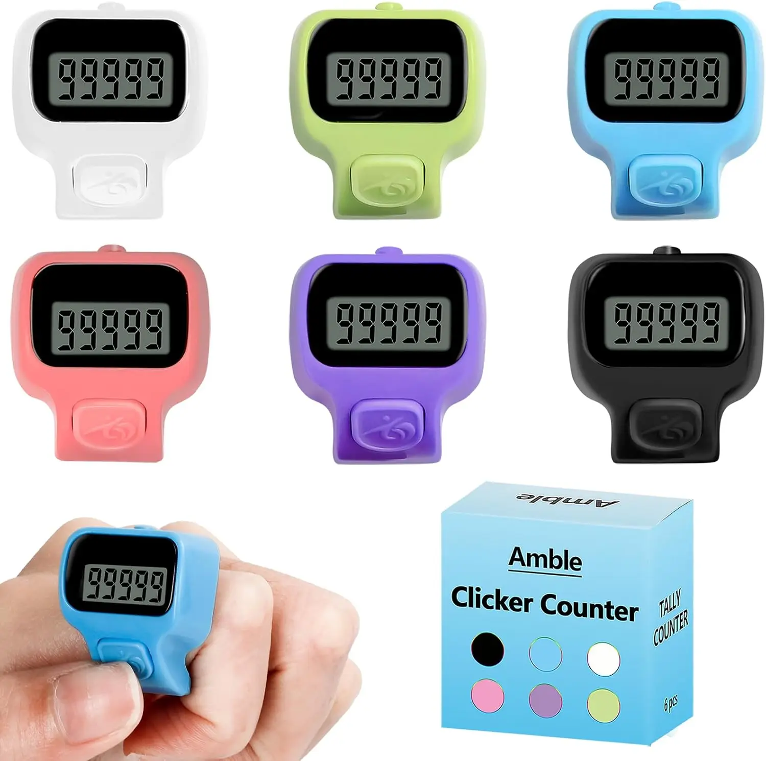 

6 Pack Amble Clicker Counter for Knitting, Crochet, Stitch, Golf, Fishing, Lap Counting