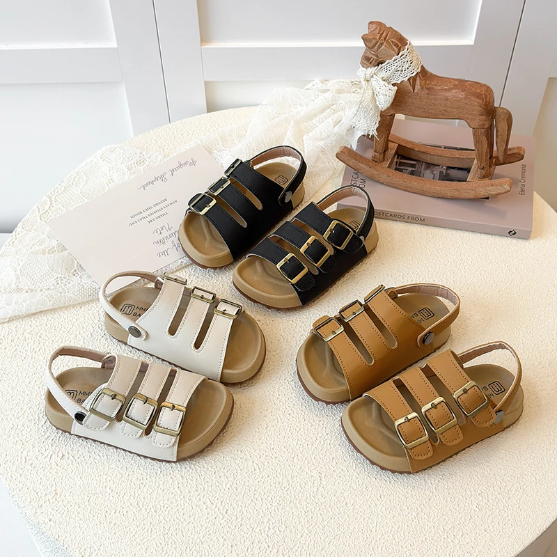 

2026 New Children's Sandals Brown Open-toe Boys Girls Beach Shoes Beige Casual Hundred Children Baby Sports Sandals Shoes