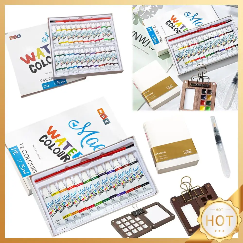 

Travel Paint Palette Mini Portable Watercolor Palette Set Watercolor Sketch Book with Binder Clips for Painters Artists Students