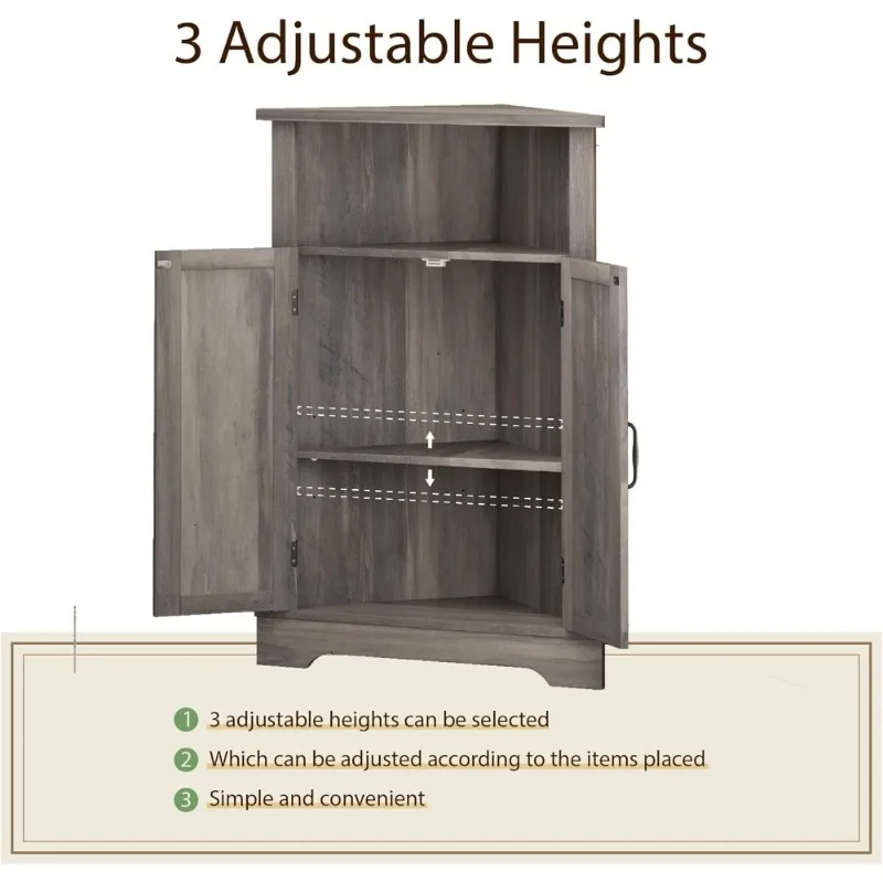 خزانة زاوية أرضية المزرعة مع باب الحظيرة، رف قابل للتعديل، منظم تخزين الحمام لغرفة المعيشة والمطبخ