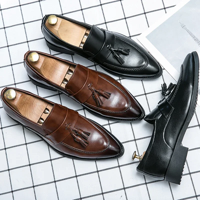 

Classic Casual Leather Shoes For Men High Quality Social Office Shoes Men Slip On Loafers Flat Casual Business Leather Shoes Men