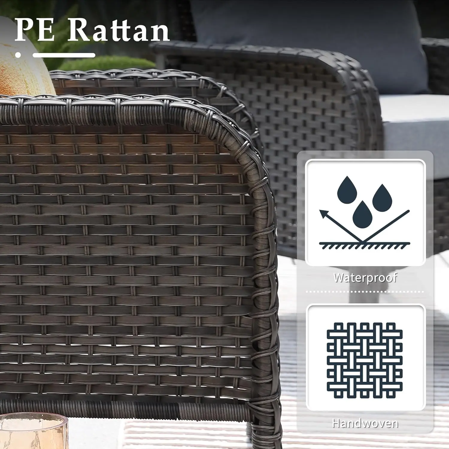 4-Piece Wicker Patio Furniture Set All-Weather Rattan Conversation Bistro Loveseat Chair and Table Set for Balcony Backyard