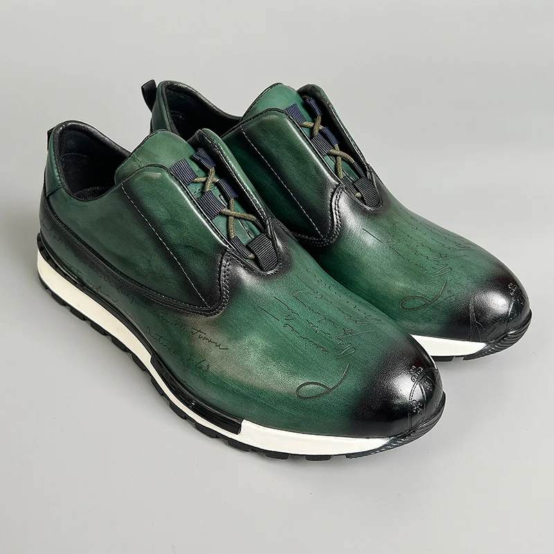 

Мужские кроссовки из натуральной кожи для повседневного и делового использования с ручной росписью и буквами, с градиентным носком, удобная повседневная одежда