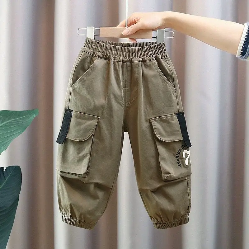 

Boys' Pants Spring and Autumn New Collection Children's Baby Casual Pocket Cargo Pants Trouser