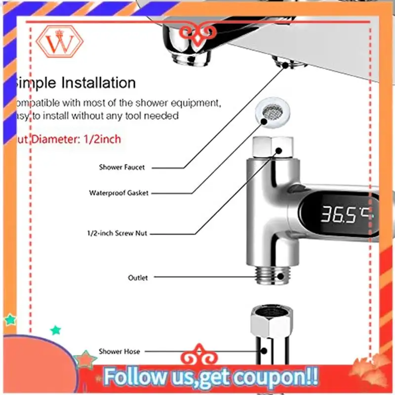 1 مجموعة ميزان حرارة الدش حمام ميزان حرارة المياه LED شاشة ديجيتال ميزان حرارة مياه الدش