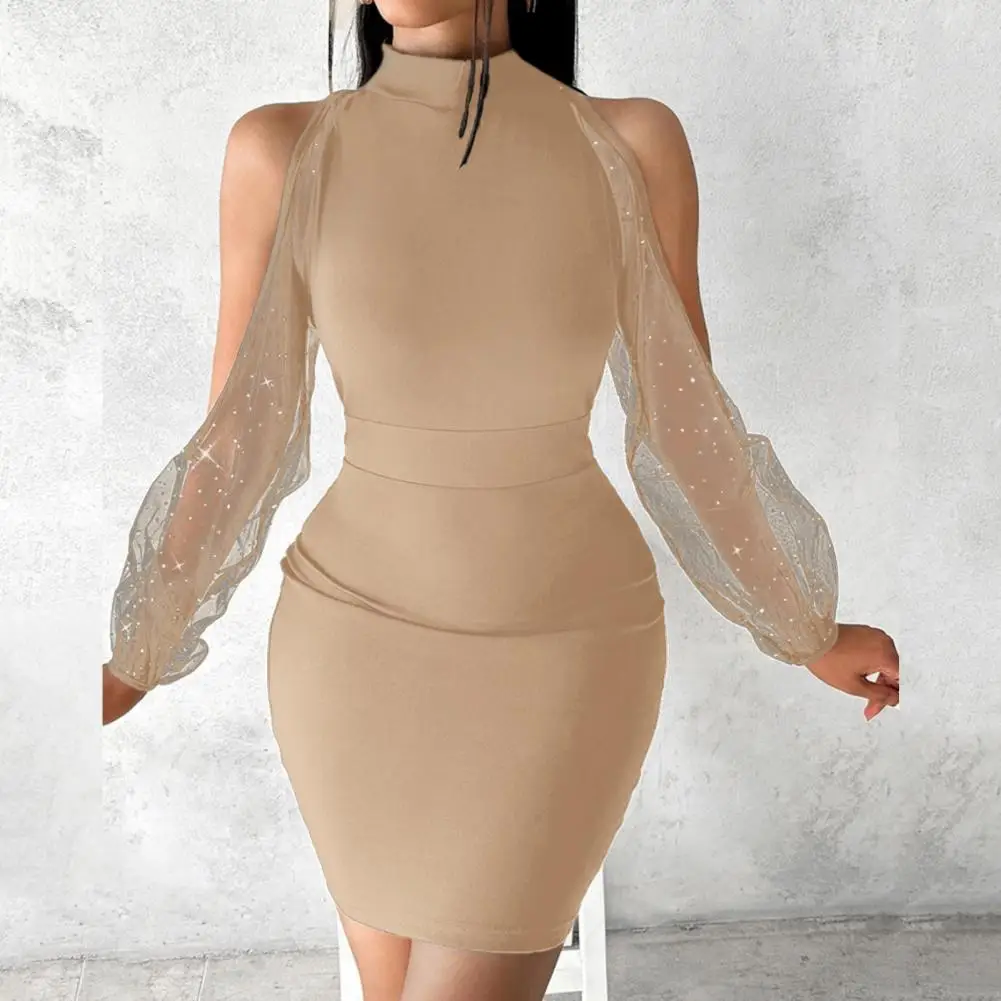 

Party Dress Off Shoulder See-through Mesh Sheath Puff Sleeve Slim Fit Tight Waist Above Knee Club Dating Mini Dress vestidos