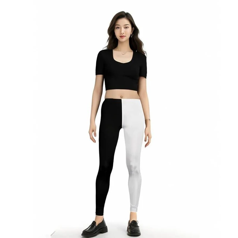 

Women Leggings Bicolor Large Size Two Tone Split 7XL 6XL 5XL XS Ankle Length White Black Patch Modal Jeggings Tight Pants