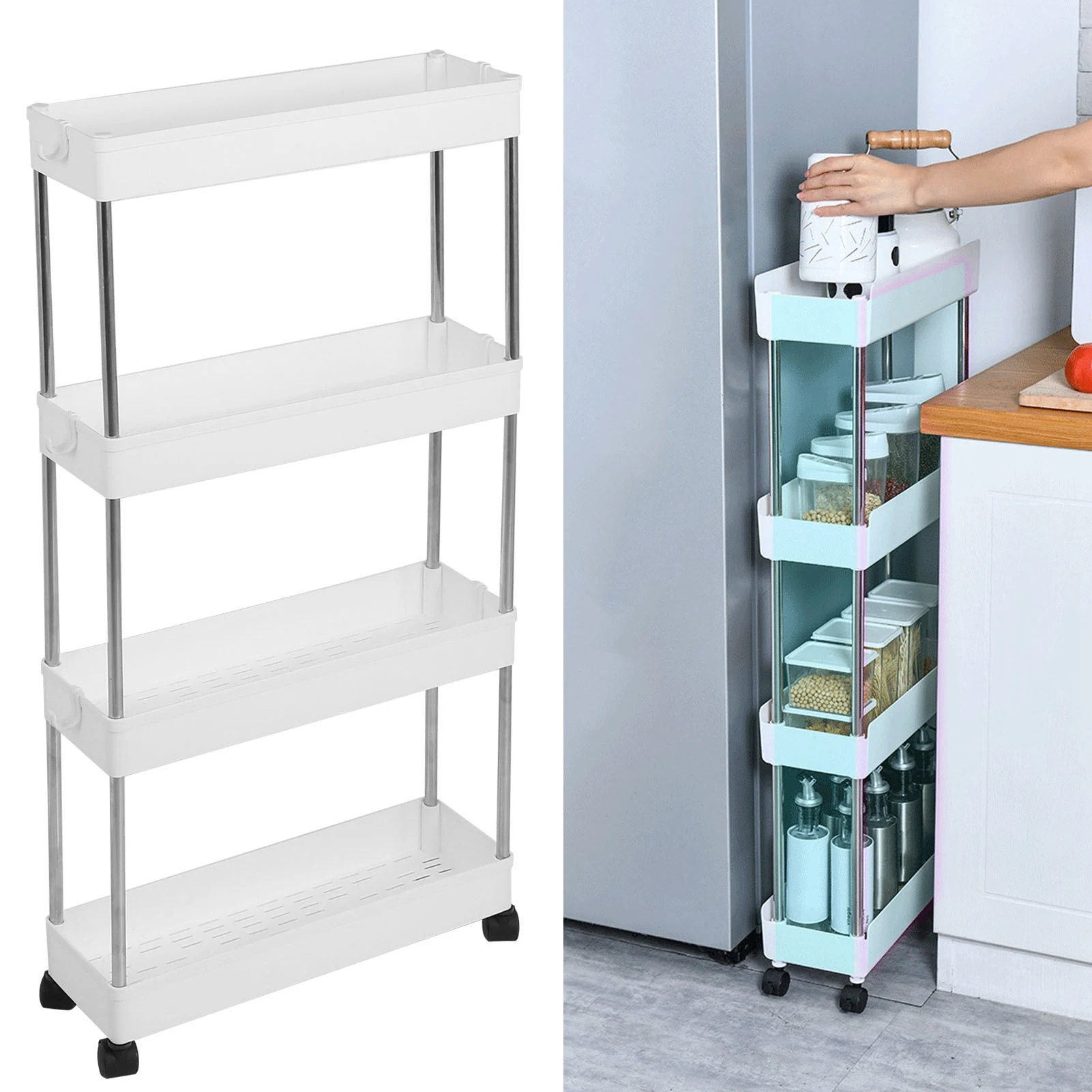 

Многоярусная тонкая передвижная тележка-стеллаж для хранения, органайзер для кухни, ванной, прачечной, сервировочная тележка на колесиках