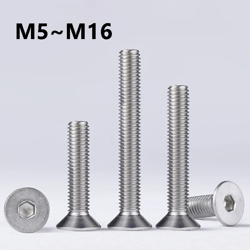 M5 M6 M8 M10 M12 M16 Hexagon Hex Socket Flat Countersunk Head Screws 304 Stainless Steel Allen Key Head Furniture Bolts