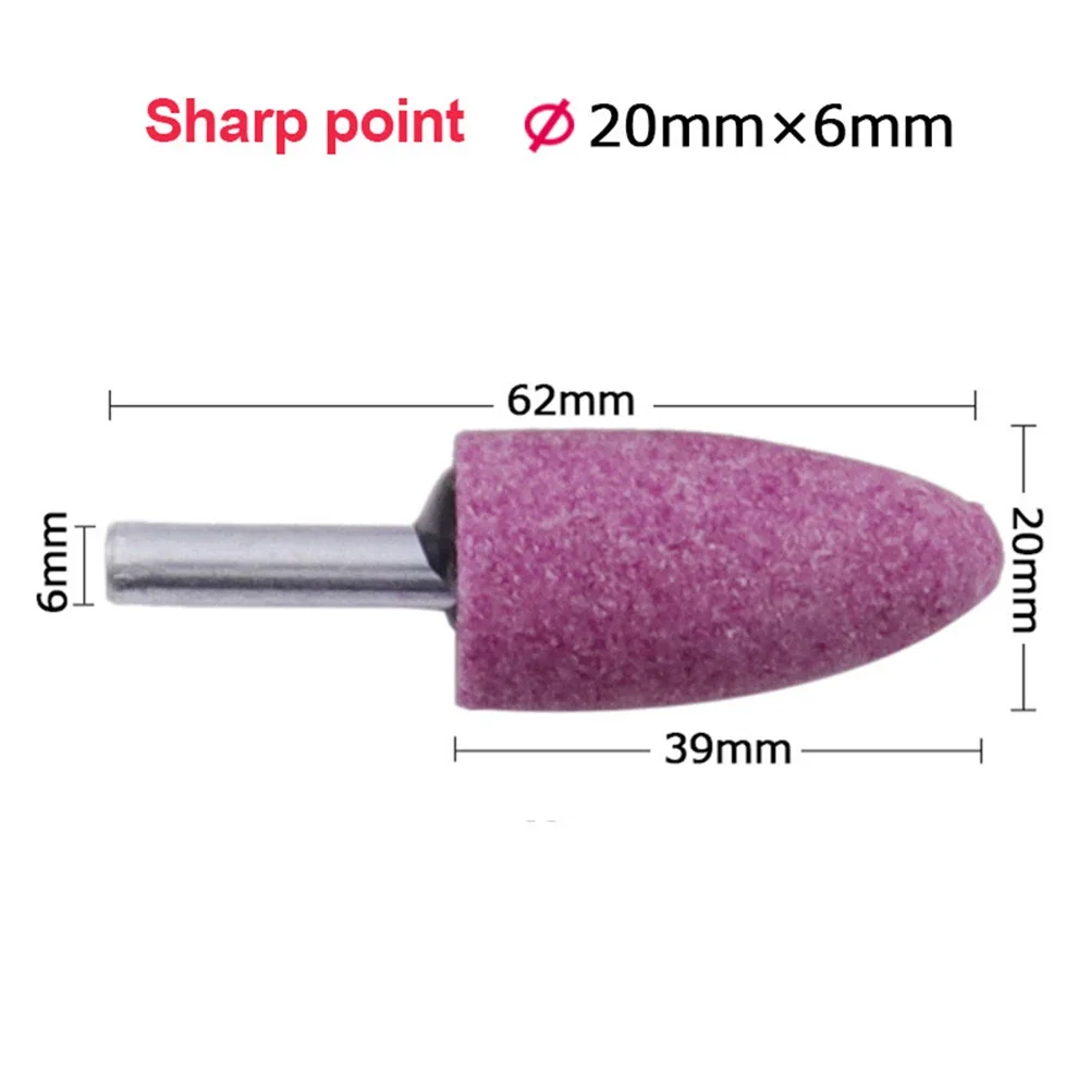 1Pc Grinding Head 6mm Shank Red Corundum Wheel Grinding Head Optional Size For Metal Abrasive Tools Polished And Rust Removed