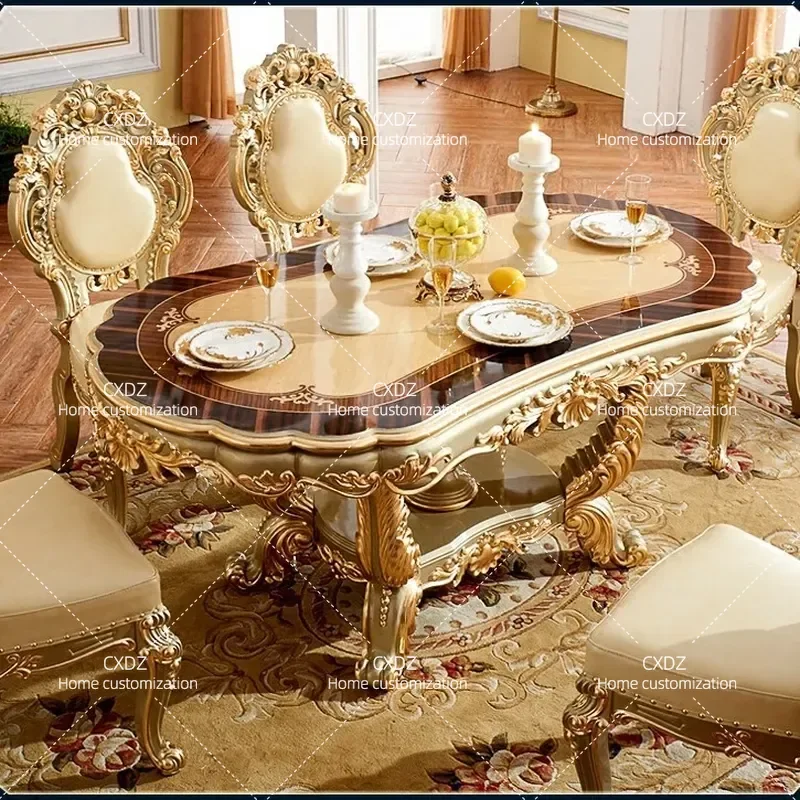 European dining full solid wood square champagne gold oval 1.8 meters long table dining table and chair