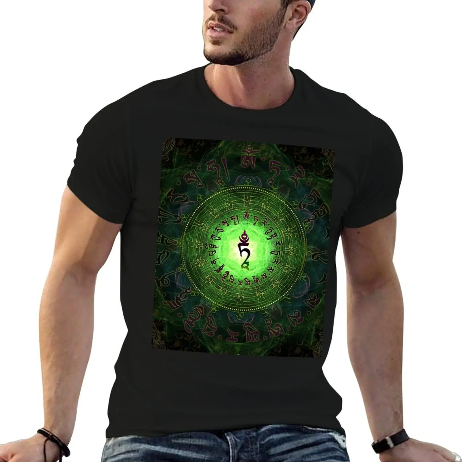 Green Tara Mantra- Protection from dangers and suffering. T-Shirt vintage custom shirt plain mens clothes