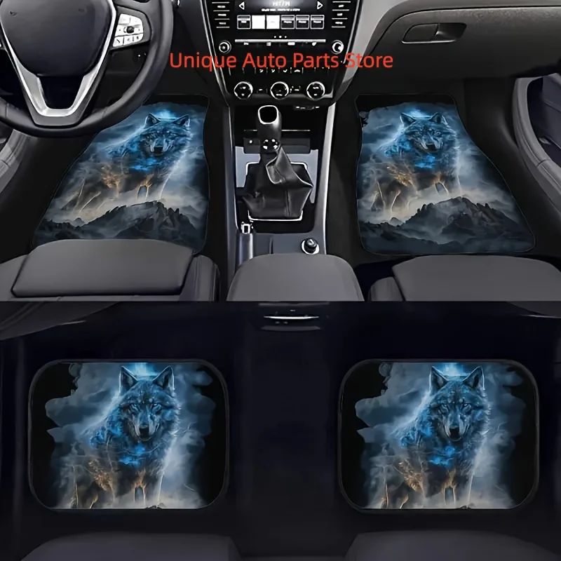 Alfombrillas para coche con diseño de lobo, alfombras para asientos delanteros y traseros, complementos interiores