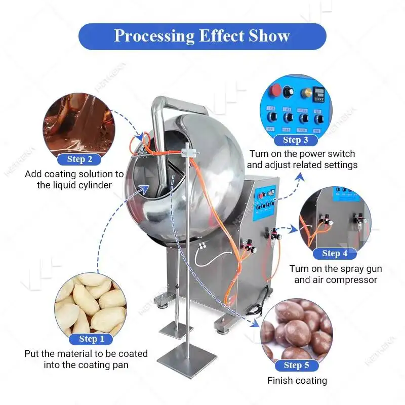 Confectionery Enrobe Commercial Ice Cream Small Chocolate Candy Round Nut Roast Choclates Coating Machine