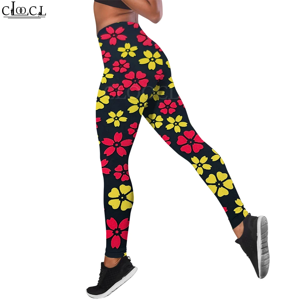 CLOOCL Women Leggings Elastic Waist Yoga Pants Workout Tight Trousers New Trendy Streetwear Pants Large Flower Print Leggings